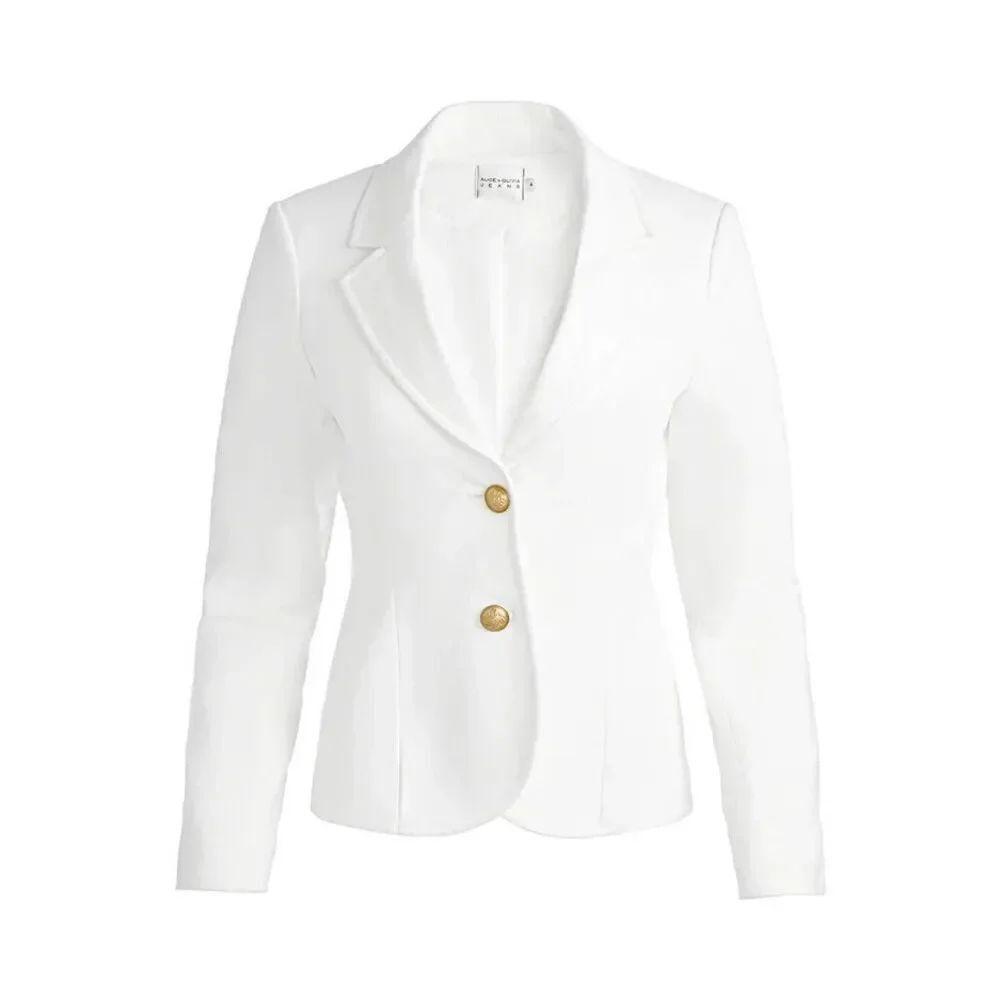 NWT, Alice + Olivia Iana Sculpted Denim Blazer in Off White Size 12